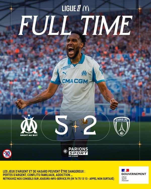 奥巴梅扬双响&格林伍德点射！马赛5-2巴黎FC，获取新赛季法甲首胜