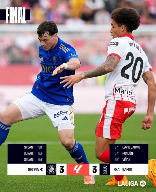 猖獗！皇家奥维耶多97分钟读秒绝平3-3赫罗纳，单场三粒点球