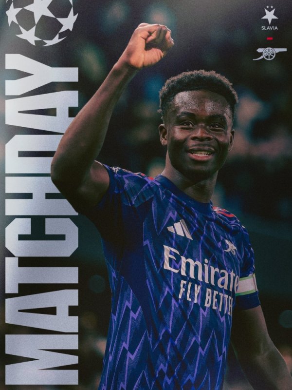 剑指三分！阿森纳发布本轮欧冠海报：萨卡单东谈主出镜